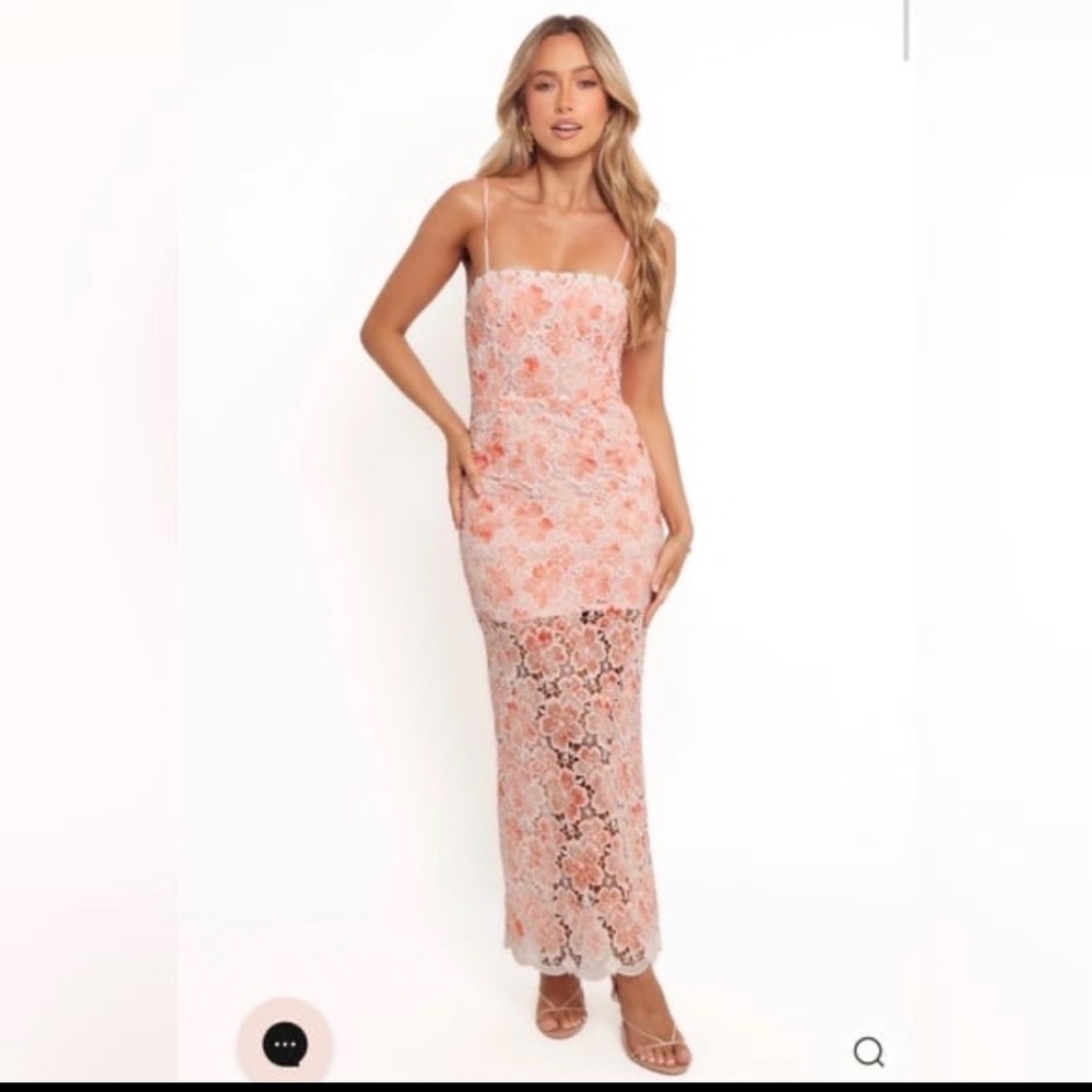 Petal & Pup Floral Lace Maxi Dress in Peach Pink